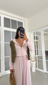 Pembe Kapüşonlu Hırka Beli Lastikli Geniş Paça Pantolon İkili OYS Modal Kumaş Takım GAUS-02152GAUSSuitsGAUS-02152