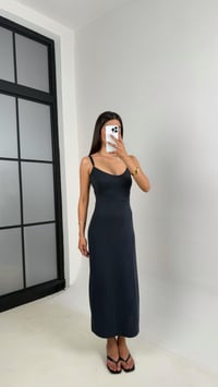 Antrasit Ayarlanabilir Askılı Sırt Dekolteli Pike Modal Kumaş Elbise Gaus00644GausELBİSEGU1002496