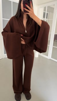Acı Kahve Yarasa Kol Hırka Beli Lastikli Pantolon İkili Triko Takım GAUS-02238GAUSTAKIMGAUS-02238