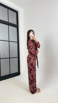Mürdüm V Yaka Önü Düğmeli Üst Beli Lastikli Pantolon Etnik Desen Takım Gaus00362GausTAKIMGU1001840