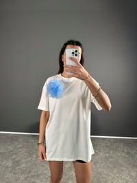 Beyaz Mavi Çiçekli Basic Tshirt GausTSHIRTGU004169