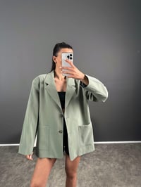Muadil Yeşil Premium Keten Oversize Ceket GausCEKETGU007287