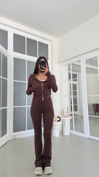 Kahve Hırka Crop Beli Lastikli Pantolon 3'lü Basic Takım GAUS-01889GAUSTAKIMGAUS-01889