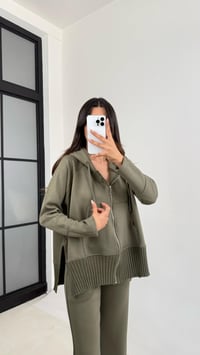 Haki Kapüşonlu Hırka Beli Lastikli Pantolon İkili Premium Takım GAUS-0075GAUSTAKIMGAUS-0075