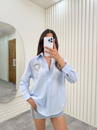 Mavi Taşlı Kalp Yaka Detaylı Gömlek Gaus00299GausGÖMLEKGU1001686