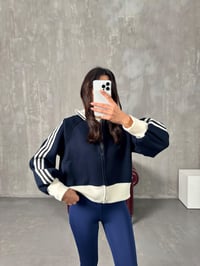 Brenda Lacivert Üç İplik Şardonlu Ribanalı Fermuarlı CeketGausCEKETGU00904073