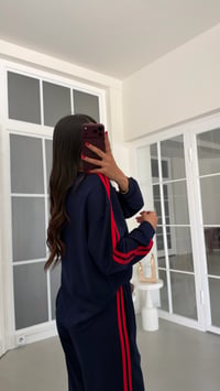 Lacivert Şeritli Baskılı Sweatshirt Beli Lastikli Pantolon İkili Takım GAUS-02235GAUSTAKIMGAUS-02235