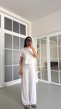 Beyaz Bluz Beli Lastikli Pantolon İkili Basic Takım GAUS-01712GAUSTAKIMGAUS-01712
