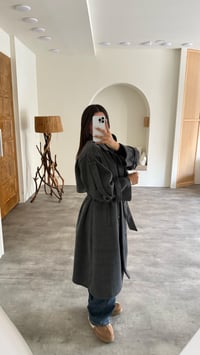 Antrasit Astarlı Kuşaklı Premium Kaşe Kaban GAUS-00505GAUSKABANGAUS-00505