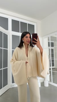 Krem Yarasa Kol Hırka Beli Lastikli Pantolon İkili Triko Takım GAUS-02238GAUSTAKIMGAUS-02238
