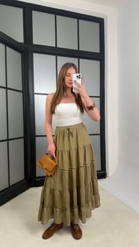 Yeşil Beli Lastikli Nakış Detaylı Astarlı Etek GAUS-01242GAUSETEKGAUS-01242