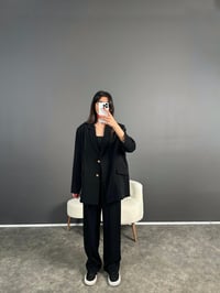 Oreo Siyah Premium Oversize Gold Düğmeli Ceket Pantolon İkili Takım GausTAKIMGU004762