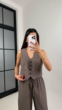 Kahve Astarlı Yelek Balon Pantolon Çilek Kumaş Takım Gaus00501GausTAKIMGU1002174