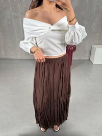 Kahve Kırışık Tül Detaylı Astarlı Etek Gaus00052GausETEKGU1001115
