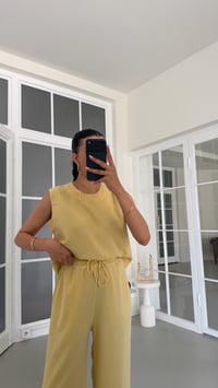 Sarı Bluz Beli Lastikli Pantolon Yıkamalı Tencel Takım GAUS-01795GAUSSuitsGAUS-01795