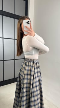 Bej Beli Lastikli Pileli Ekose Desenli Etek GAUS-01056GAUSSkirtGAUS-01056