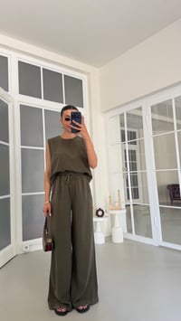 Yeşil Bluz Beli Lastikli Pantolon Yıkamalı Tencel Takım GAUS-01795GAUSSuitsGAUS-01795