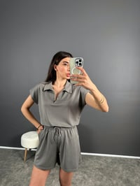 Açık Gri  Oysh Kumaş Şortlu İkili TakımGausTAKIMGU007930