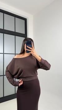 Acı Kahve Kayık Yaka Modal Kumaş Bluz GAUS-00795GAUSBLUZGAUS-00795