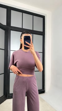 Mürdüm Bluz Beli Lastikli Pantolon Muadil Takım GAUS-01547GAUSTAKIMGAUS-01547