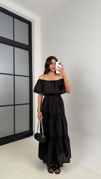 Siyah Madonna Yaka Nakış Detaylı Astarlı Elbise Gaus00652GausELBİSEGU1002514