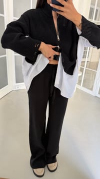 Siyah Gömlek Detaylı Örme Hırka Beli Lastikli Cepli Pantolon İkili Triko Takım GAUS-02132GAUSSuitsGAUS-02132