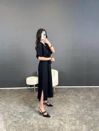 Gigi Siyah Tensel Midi Boy Kuşaklı Elbise GausELBİSEGU004648