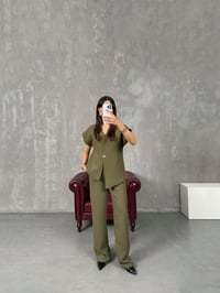 Jasmin Haki Premium Asimetrik Yelekli TakımGausTAKIMGU100344