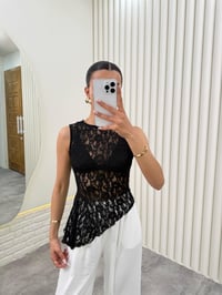 Siyah Sıfır Kol Dantelli Transparan Bluz Gaus00287GausBLUZGU1001665