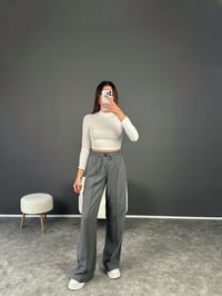 Minaj Gri Beli Lastikli Çımalı PantolonGausPANTOLONGU002438