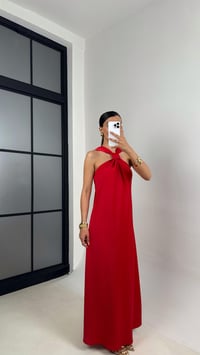 Kırmızı Bağlama Detaylı Saten Elbise Gaus00503GausELBİSEGU1002359