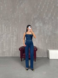 Mavi Kemer Detaylı Ayarlanabilir Askılı Fermuarlı Denim Tulum Gaus00163GausTULUMGU1001374