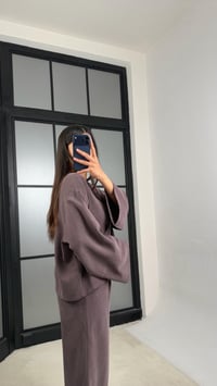 Kahve Düğme Detaylı Kimono Pantolon MD Muadil Tencel Takım GAUS-01451GAUSTAKIMGAUS-01451