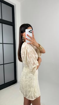 Ekru Dantel İşlemeli Astarlı Dekolteli Şifon Elbise Gaus00508GausELBİSEGU1002192