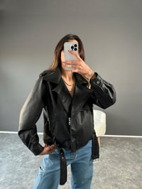 RY Siyah Deri Kemerli Ceket GausCEKETGU002849