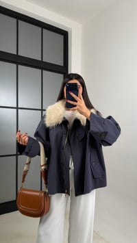 Lacivert Yaka Kürk Detaylı Astarlı Trençkot GAUS-00660GAUSTRENÇKOTGAUS-00660