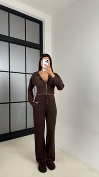 Acı Kahve Hırka Beli Lastikli Pantolon İkili Selanik Kumaş Takım GAUS-00523GAUSTAKIMGAUS-00523