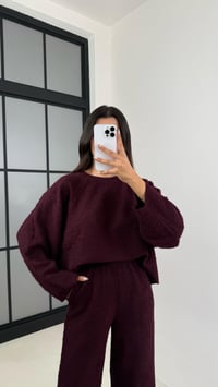 Bordo Kazak Beli Lastikli Pantolon Buklet Kumaş İkili Takım GAUS-00138GAUSTAKIMGAUS-00138