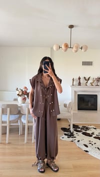 Kahve Yelek Beli Lastikli Şalvar Pantolon İkili Modal Takım GAUS-01652GAUSSuitsGAUS-01652
