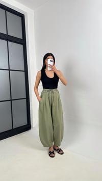 Haki Beli Lastikli Cepli Balon Keten Pantolon Gaus00391GausPANTOLONGU1001914