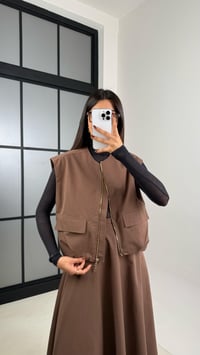 Kahve Astarlı Cep Detaylı Yelek Etek İkili Premium Takım GAUS-00181GAUSTAKIMGAUS-00181