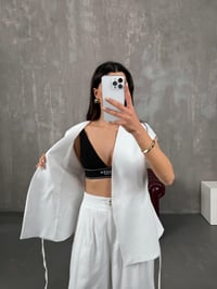Kely Beyaz Astarlı Kuşaklı Yelek Pantolon Keten Takım GausTAKIMGU100777