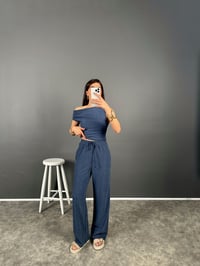 Zr Model Mavi Büzgülü Omuz Dekolteli İkili TakımGausTAKIMGU008062