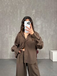 Acı Kahve Beli Lastikli Keten Takım Gaus00224GausTAKIMGU1001517