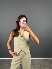 Evia Soft Haki  Premium Keten Yelek Pantolon İkili TakımGausTAKIMGU008762