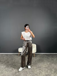 Armes Kahve  Leoparlı Parlak Saten Pantolon GausPANTOLONGU004413