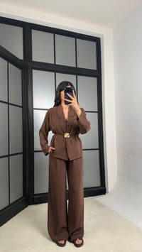 Kahve Broş Detaylı Kimono Beli Lastikli Pantolon Takım GAUS-01345GAUSSuitsGAUS-01345