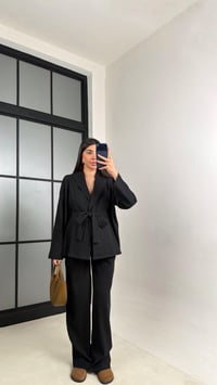 Siyah Kimono Beli Lastikli Pantolon İkili Muadil Takım GAUS-01113GAUSTAKIMGAUS-01113