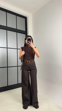 Acı Kahve Yüksek Bel Kemerli Eskitme Jean GAUS-00927GAUSDenim PantsGAUS-00927