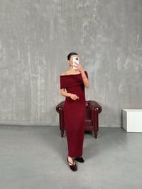 Tuw Bordo Madonna Yaka Tasarım ElbiseGausELBİSEGU100901